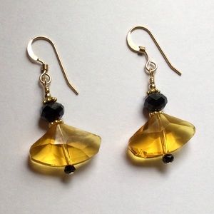 Geometric Amber & Black Crystal Bead Earrings